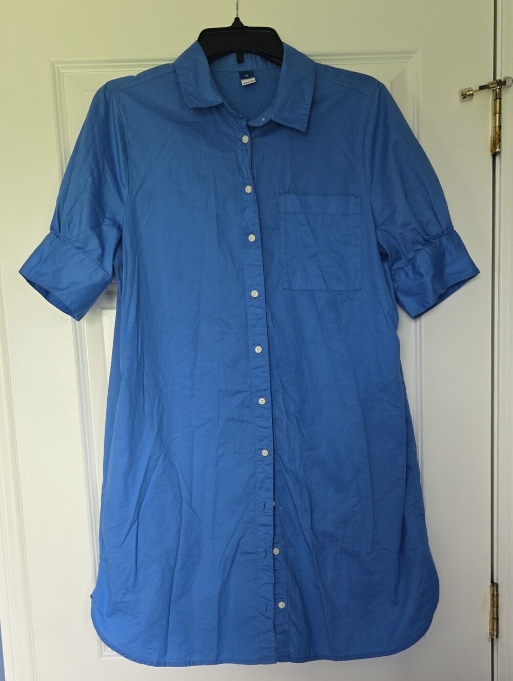 Old Navy Bright Blue Button-Up Puff Sleeve Summer Vacation Shirt Dress -  Medium
